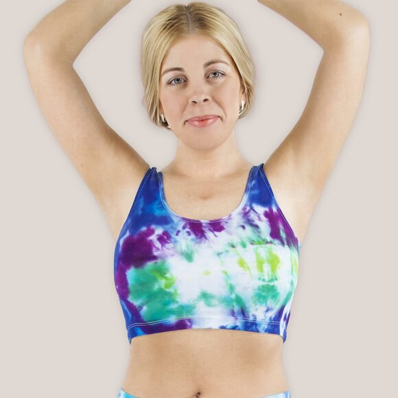 Atlas Tie Dye Crop Tank in Blue Green Purple by Akasha Sun Hand-Dyed Clothing - Picture 2 of 4